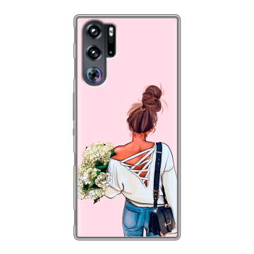 Силиконовый чехол на ZTE Nubia Red Magic 9 Pro с принтом Девушка и букет