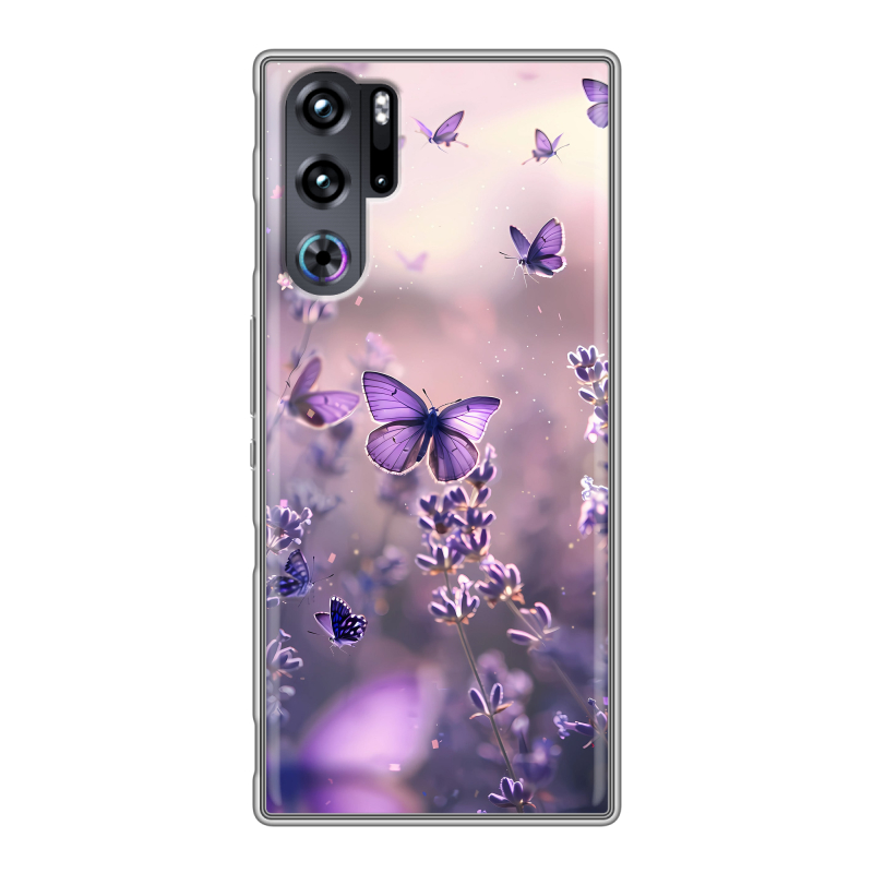 Силиконовый чехол на ZTE Nubia Red Magic 9 Pro с принтом бабочки и лаванда Силиконовый чехол на ZTE Nubia Red Magic 9 Pro с принтом бабочки и лаванда