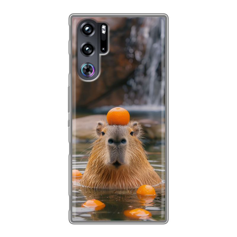 Силиконовый чехол на ZTE Nubia Red Magic 9 Pro с принтом Капибара с апельсином Силиконовый чехол на ZTE Nubia Red Magic 9 Pro с принтом Капибара с апельсином