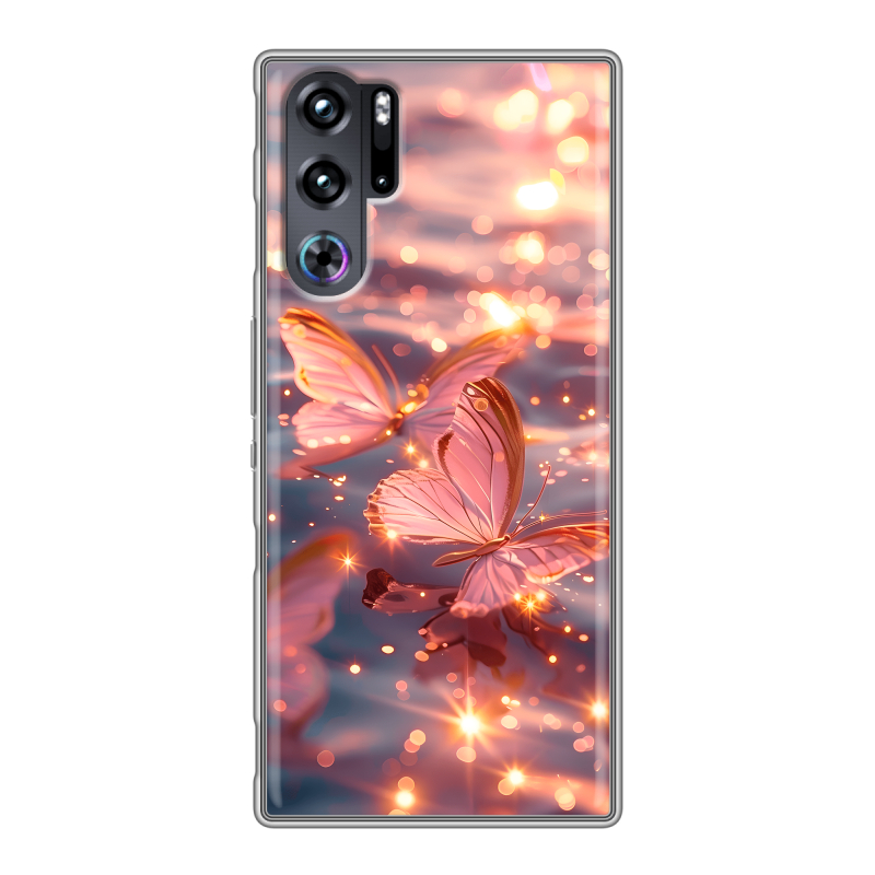 Силиконовый чехол на ZTE Nubia Red Magic 9 Pro с принтом бабочки розовые Силиконовый чехол на ZTE Nubia Red Magic 9 Pro с принтом бабочки розовые