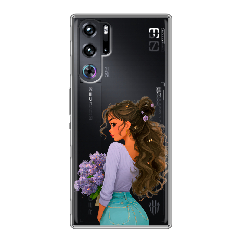 Силиконовый чехол на ZTE Nubia Red Magic 9 Pro с принтом девушка цветы Силиконовый чехол на ZTE Nubia Red Magic 9 Pro с принтом девушка цветы