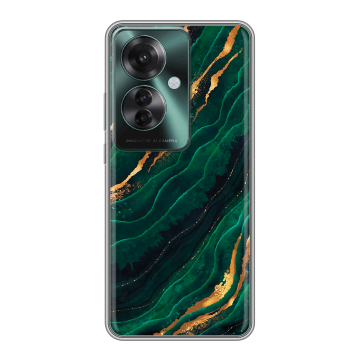 Силиконовый чехол на Oppo Reno 11F с принтом Мрамор зеленое золото