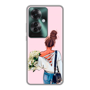 Силиконовый чехол на Oppo Reno 11F с принтом Девушка и букет Силиконовый чехол на Oppo Reno 11F с принтом Девушка и букет