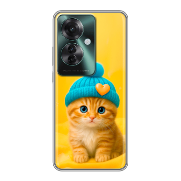 Силиконовый чехол на Oppo Reno 11F с принтом Котенок в шапке