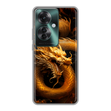 Силиконовый чехол на Oppo Reno 11F с принтом Золотой дракон