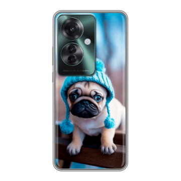 Силиконовый чехол на Oppo Reno 11F с принтом Мопс в шапке Силиконовый чехол на Oppo Reno 11F с принтом Мопс в шапке