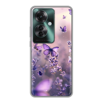 Силиконовый чехол на Oppo Reno 11F с принтом бабочки и лаванда Силиконовый чехол на Oppo Reno 11F с принтом бабочки и лаванда