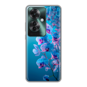 Силиконовый чехол на Oppo Reno 11F с принтом голубые орхидеи