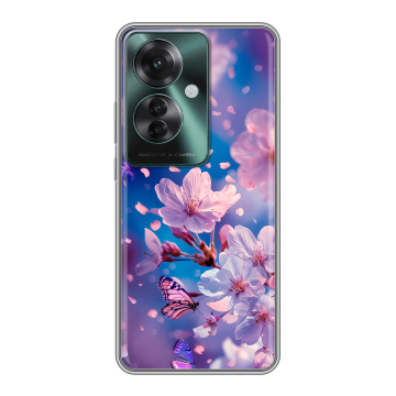Силиконовый чехол на Oppo Reno 11F с принтом цветы бабочки Силиконовый чехол на Oppo Reno 11F с принтом цветы бабочки