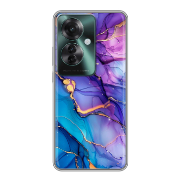 Силиконовый чехол на Oppo Reno 11F с принтом синий мрамор