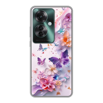Силиконовый чехол на Oppo Reno 11F с принтом цветы бабочки