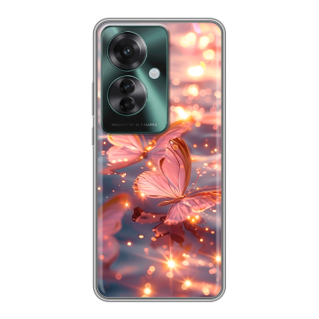 Силиконовый чехол на Oppo Reno 11F с принтом бабочки розовые Силиконовый чехол на Oppo Reno 11F с принтом бабочки розовые