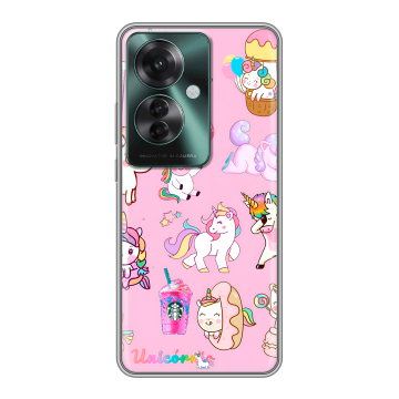 Силиконовый чехол на Oppo Reno 11F с принтом розовые единороги Силиконовый чехол на Oppo Reno 11F с принтом розовые единороги