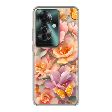 Силиконовый чехол на Oppo Reno 11F с принтом Цветы и бабочки