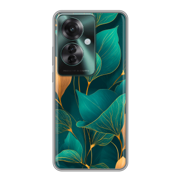 Силиконовый чехол на Oppo Reno 11F с принтом Листья и золото