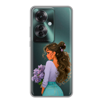 Силиконовый чехол на Oppo Reno 11F с принтом девушка цветы