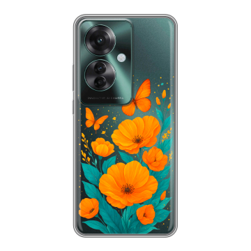 Силиконовый чехол на Oppo Reno 11F с принтом цветы бабочки