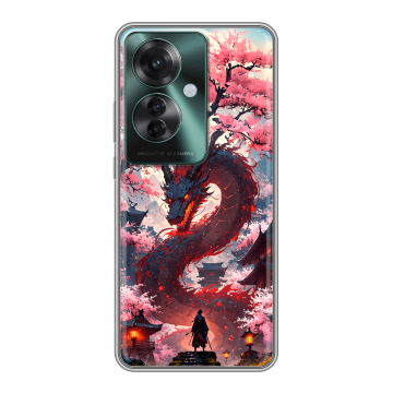 Силиконовый чехол на Oppo Reno 11F с принтом Дракон Японский Силиконовый чехол на Oppo Reno 11F с принтом Дракон Японский