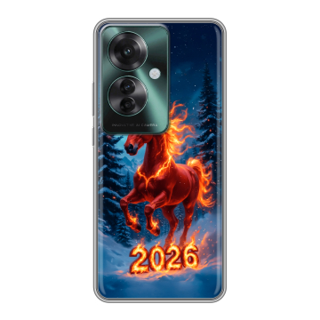 Силиконовый чехол на Oppo Reno 11F с принтом Новый год коня Силиконовый чехол на Oppo Reno 11F с принтом Новый год коня