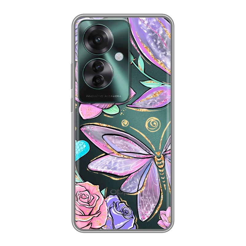 Силиконовый чехол на Oppo Reno 11F с принтом Бабочки и цветы Силиконовый чехол на Oppo Reno 11F с принтом Бабочки и цветы