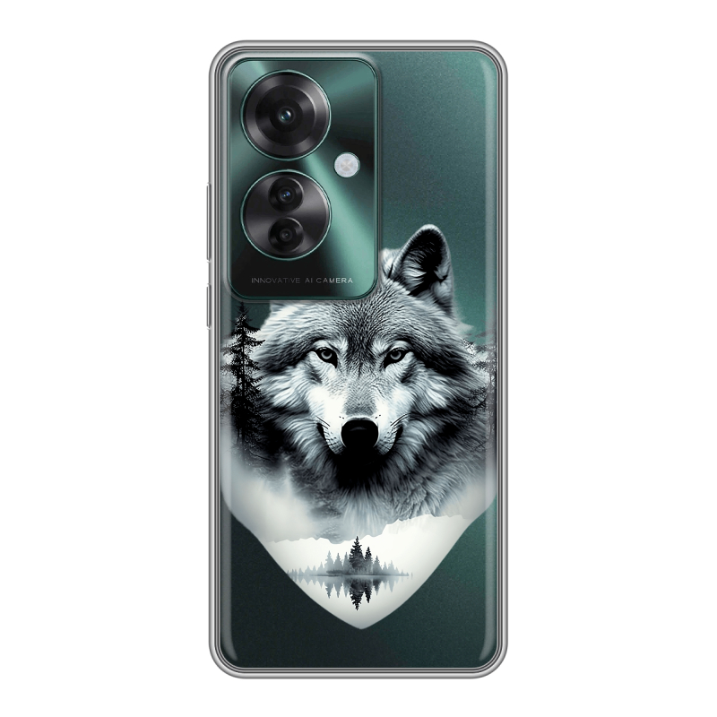 Силиконовый чехол на Oppo Reno 11F с принтом Волк в лесу Силиконовый чехол на Oppo Reno 11F с принтом Волк в лесу