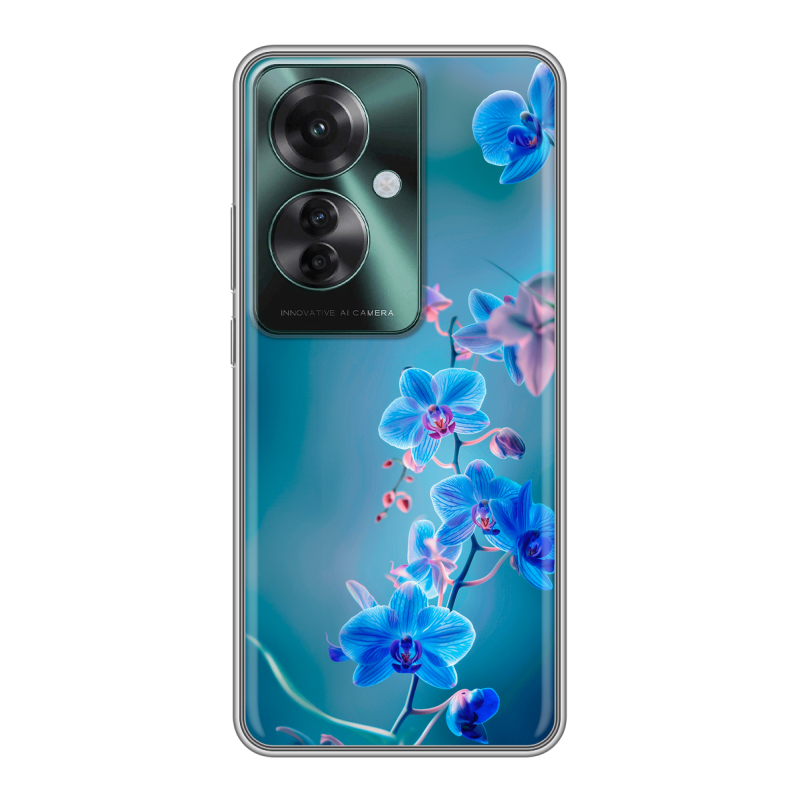 Силиконовый чехол на Oppo Reno 11F с принтом Голубые цветы Силиконовый чехол на Oppo Reno 11F с принтом Голубые цветы