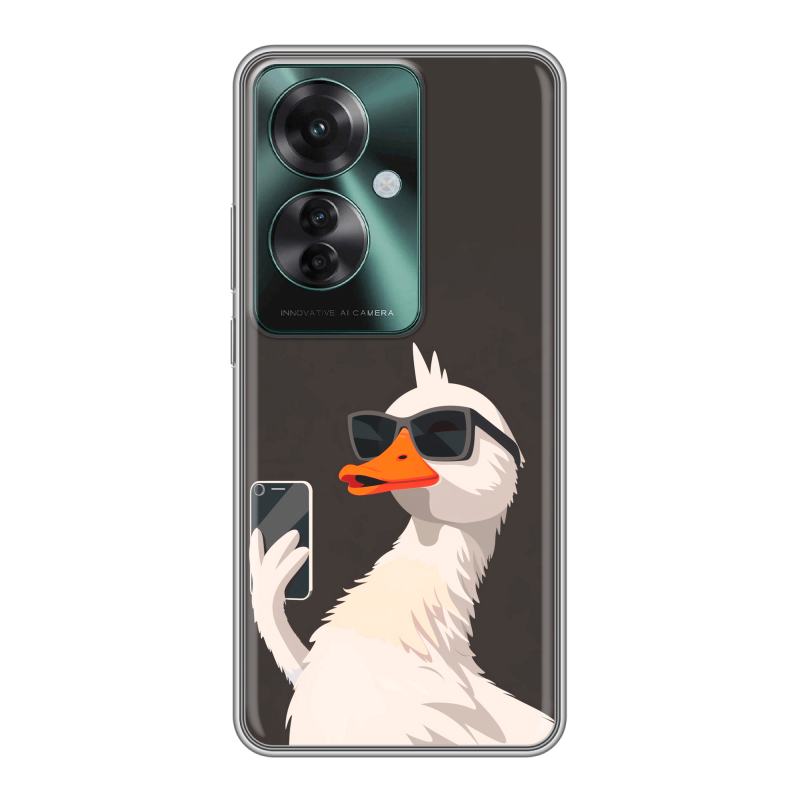 Силиконовый чехол на Oppo Reno 11F с принтом утка в очках Силиконовый чехол на Oppo Reno 11F с принтом утка в очках