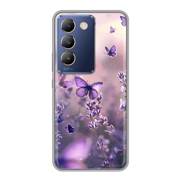 Силиконовый чехол на Vivo V30 Lite с принтом бабочки и лаванда