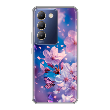 Силиконовый чехол на Vivo V30 Lite с принтом цветы бабочки
