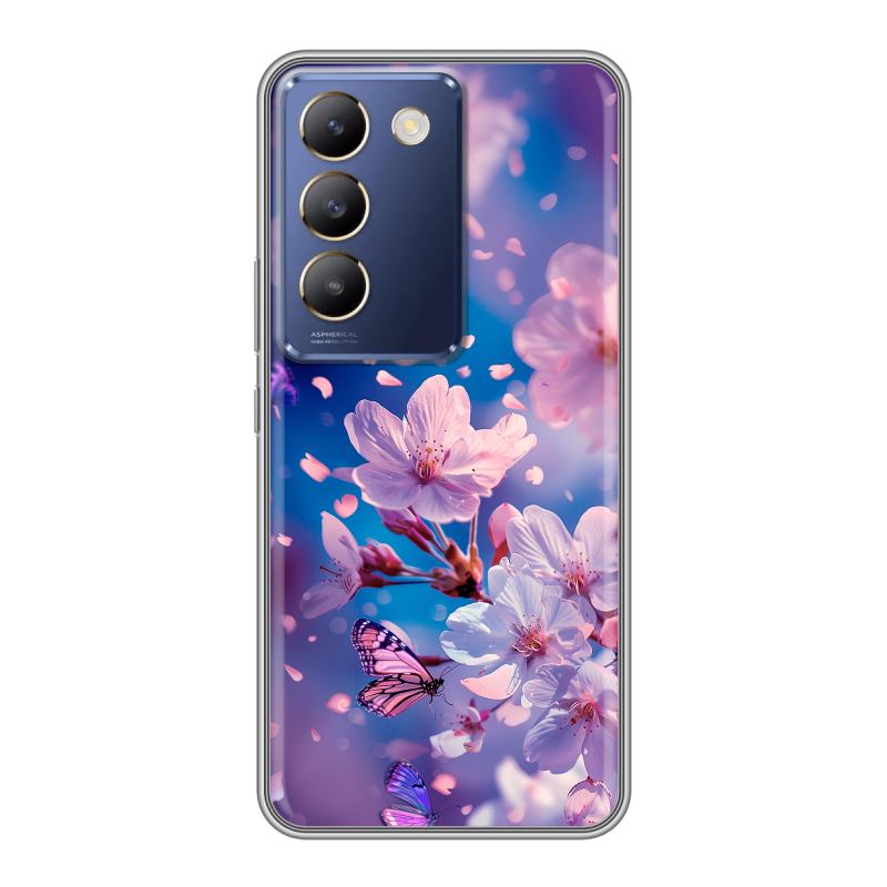 Силиконовый чехол на Vivo V30 Lite с принтом цветы бабочки Силиконовый чехол на Vivo V30 Lite с принтом цветы бабочки
