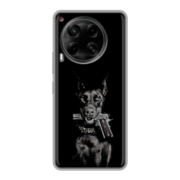 Силиконовый чехол на Tecno Camon 30 4G с принтом Доберман и пистолет Силиконовый чехол на Tecno Camon 30 4G с принтом Доберман и пистолет