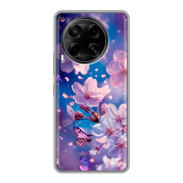 Силиконовый чехол на Tecno Camon 30 4G с принтом цветы бабочки Силиконовый чехол на Tecno Camon 30 4G с принтом цветы бабочки