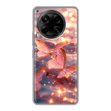 Силиконовый чехол на Tecno Camon 30 4G с принтом бабочки розовые Силиконовый чехол на Tecno Camon 30 4G с принтом бабочки розовые