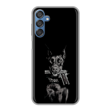 Силиконовый чехол на Samsung Galaxy M15 5G с принтом Доберман и пистолет Силиконовый чехол на Samsung Galaxy M15 5G с принтом Доберман и пистолет