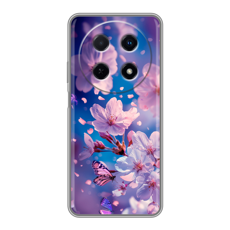 Силиконовый чехол на Huawei Nova 12i с принтом цветы бабочки Силиконовый чехол на Huawei Nova 12i с принтом цветы бабочки