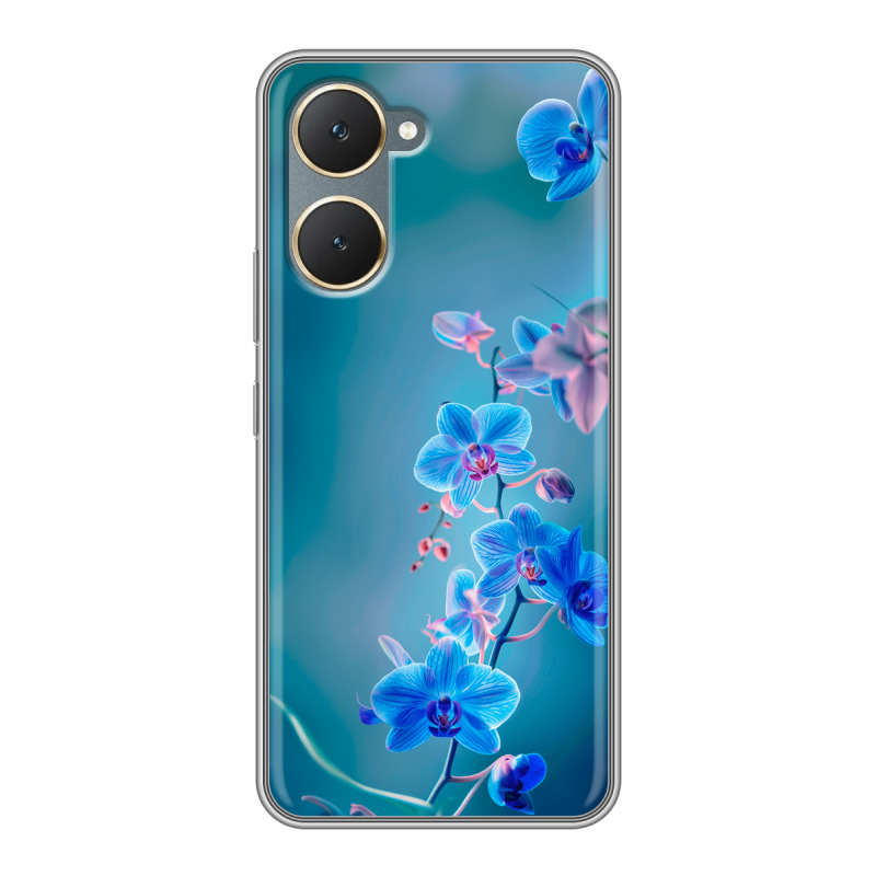 Силиконовый чехол на Vivo Y03 с принтом Голубые цветы Силиконовый чехол на Vivo Y03 с принтом Голубые цветы