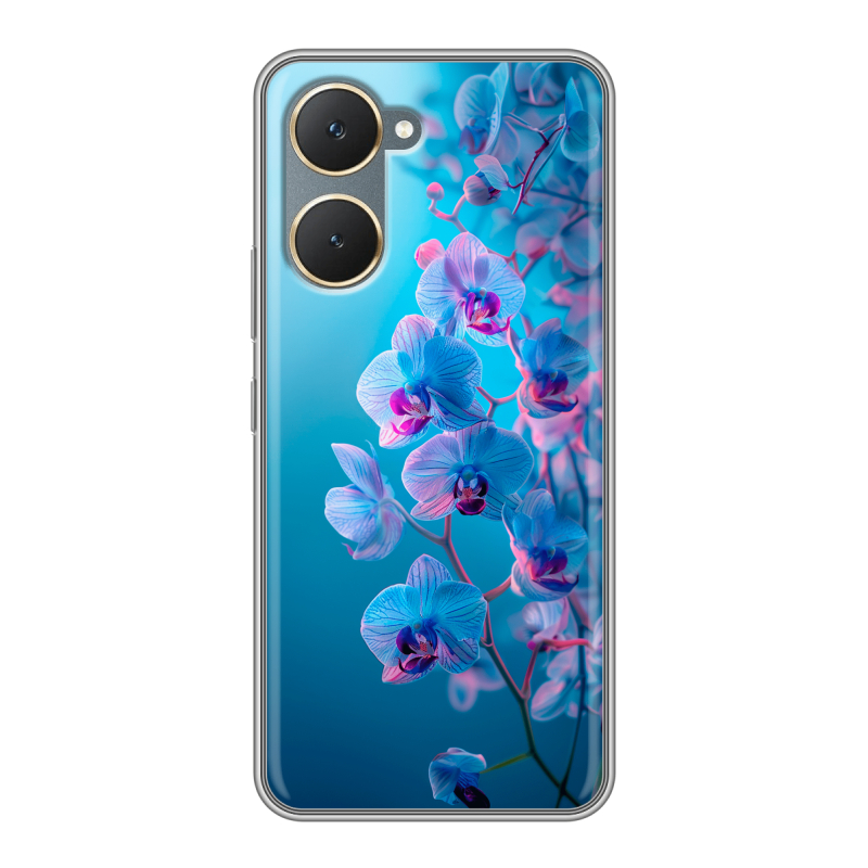 Силиконовый чехол на Vivo Y03 с принтом голубые орхидеи Силиконовый чехол на Vivo Y03 с принтом голубые орхидеи