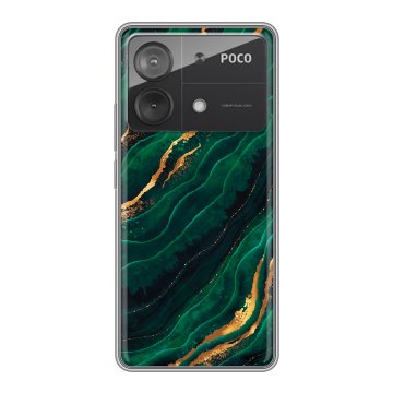 Силиконовый чехол на Xiaomi Poco X6 Neo с принтом Мрамор зеленое золото Силиконовый чехол на Xiaomi Poco X6 Neo с принтом Мрамор зеленое золото