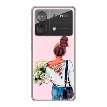 Силиконовый чехол на Xiaomi Poco X6 Neo с принтом Девушка и букет Силиконовый чехол на Xiaomi Poco X6 Neo с принтом Девушка и букет