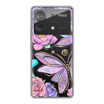 Силиконовый чехол на Xiaomi Poco X6 Neo с принтом Бабочки и цветы Силиконовый чехол на Xiaomi Poco X6 Neo с принтом Бабочки и цветы