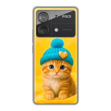Силиконовый чехол на Xiaomi Poco X6 Neo с принтом Котенок в шапке Силиконовый чехол на Xiaomi Poco X6 Neo с принтом Котенок в шапке