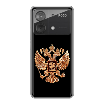 Силиконовый чехол на Xiaomi Poco X6 Neo с принтом Герб России золотой Силиконовый чехол на Xiaomi Poco X6 Neo с принтом Герб России золотой