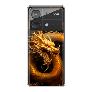 Силиконовый чехол на Xiaomi Poco X6 Neo с принтом Золотой дракон Силиконовый чехол на Xiaomi Poco X6 Neo с принтом Золотой дракон