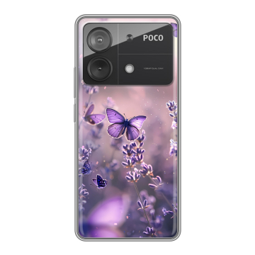 Силиконовый чехол на Xiaomi Poco X6 Neo с принтом бабочки и лаванда Силиконовый чехол на Xiaomi Poco X6 Neo с принтом бабочки и лаванда