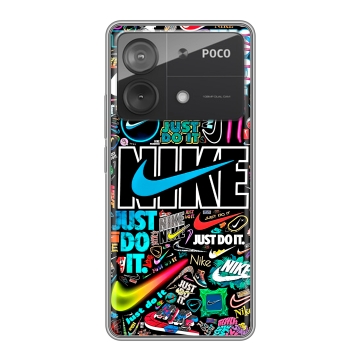 Силиконовый чехол на Xiaomi Poco X6 Neo с принтом найк nike черный Силиконовый чехол на Xiaomi Poco X6 Neo с принтом найк nike черный