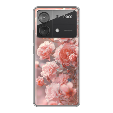 Силиконовый чехол на Xiaomi Poco X6 Neo с принтом Розовые розы Силиконовый чехол на Xiaomi Poco X6 Neo с принтом Розовые розы