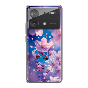 Силиконовый чехол на Xiaomi Poco X6 Neo с принтом цветы бабочки Силиконовый чехол на Xiaomi Poco X6 Neo с принтом цветы бабочки