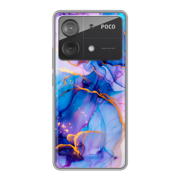 Силиконовый чехол на Xiaomi Poco X6 Neo с принтом синий мрамор Силиконовый чехол на Xiaomi Poco X6 Neo с принтом синий мрамор