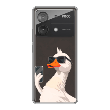 Силиконовый чехол на Xiaomi Poco X6 Neo с принтом утка в очках Силиконовый чехол на Xiaomi Poco X6 Neo с принтом утка в очках