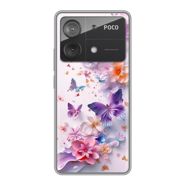 Силиконовый чехол на Xiaomi Poco X6 Neo с принтом цветы бабочки